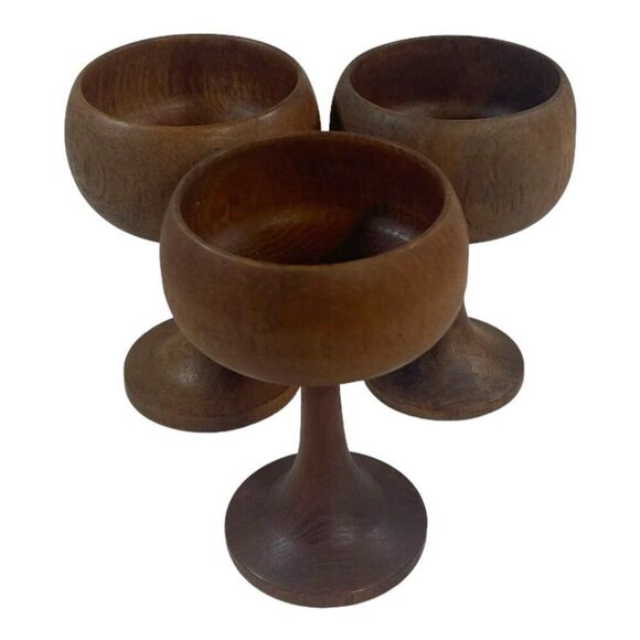 Vintage Teak Carved Handcrafted Wooden Wine Goblet Cocktail Cup Unique Decor MCM - Picture 1 of 7